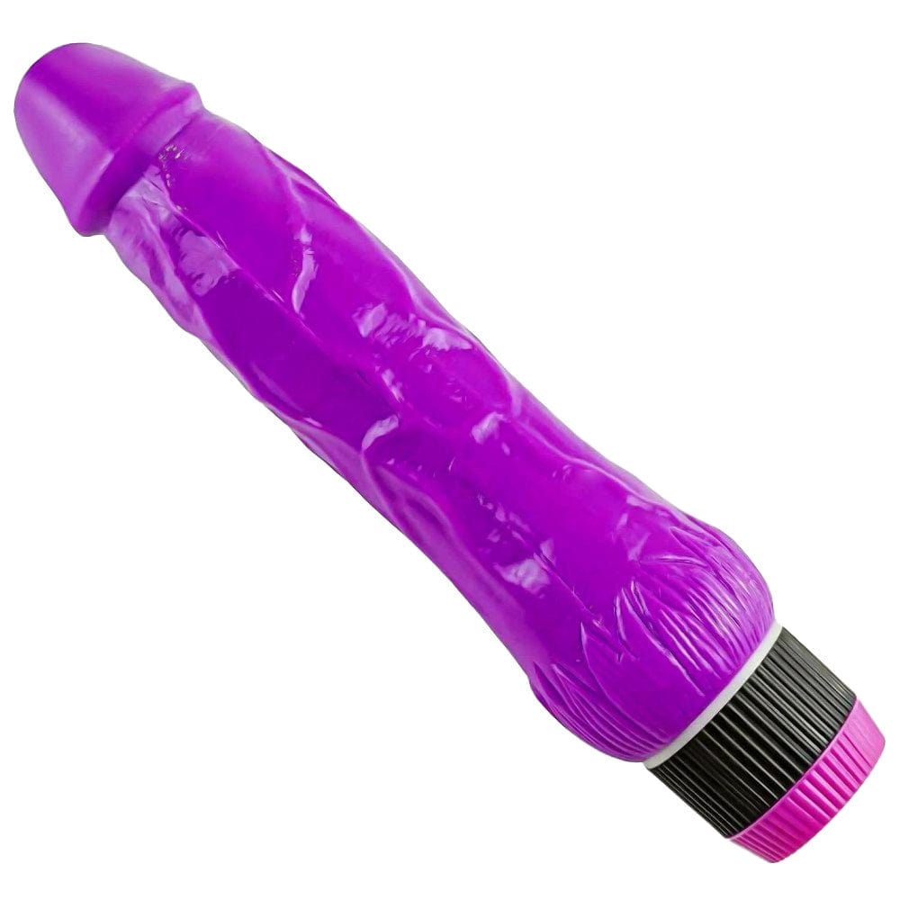 Featuring an image of Luxurious Textured Purple Vibrator with tapered concave point for easy insertion and veined texture for intense stimulation.
