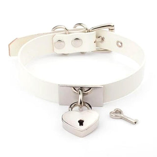 Check out an image of Trendy Heartsy Female Locking Collar BDSM Leather Slave with heart-shaped mini padlock