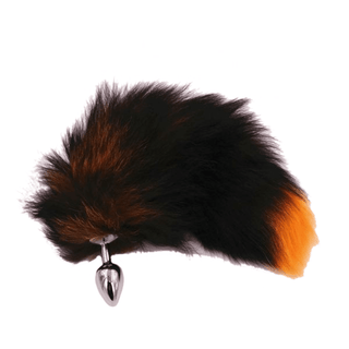 Discover the visual appeal of Stylish Brown Cat Tail Plug 18 to 20 Inches Long, featuring a silver plug and brown faux fur tail.