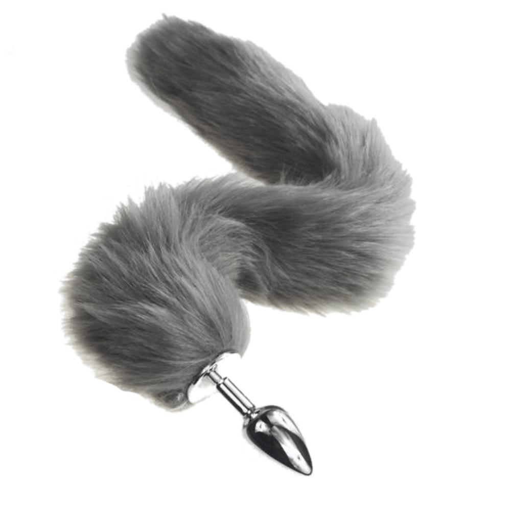 Furry Gray Cat Tail Plug 16 Inches Long
