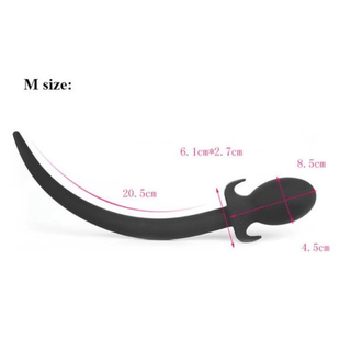 Black Rounded Silicone Dog Tail Plug 9 to 10 Inches Long available in black color with a silicone handle and plug.