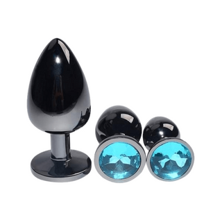 Presenting an image of the teardrop-shaped metal butt plugs with slim necks and flared bases for comfortable wear.