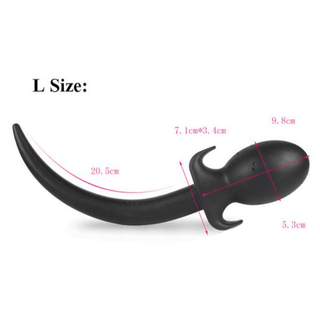 Black Rounded Silicone Dog Tail Plug 9 to 10 Inches Long designed for roleplay and pleasure with a flared base for easy retrieval.
