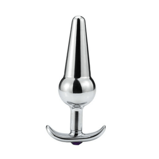 Presenting an image of Erotic Random-Colored Pretty Jeweled Anal Plug 3.54 to 4.41 Inches Long with white jewel on silver base.