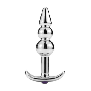 Take a look at an image of Erotic Random-Colored Pretty Jeweled Anal Plug 3.54 to 4.41 Inches Long with sky blue jewel on silver base.
