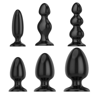 Sleek black butt trainer plug in various sizes for customizable pleasure.
