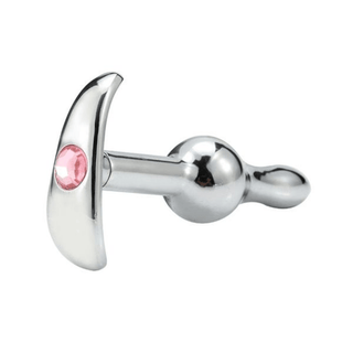 This is an image of Erotic Random-Colored Pretty Jeweled Anal Plug 3.54 to 4.41 Inches Long with black jewel on silver base.