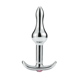 You are looking at an image of Erotic Random-Colored Pretty Jeweled Anal Plug 3.54 to 4.41 Inches Long with red jewel on silver base.