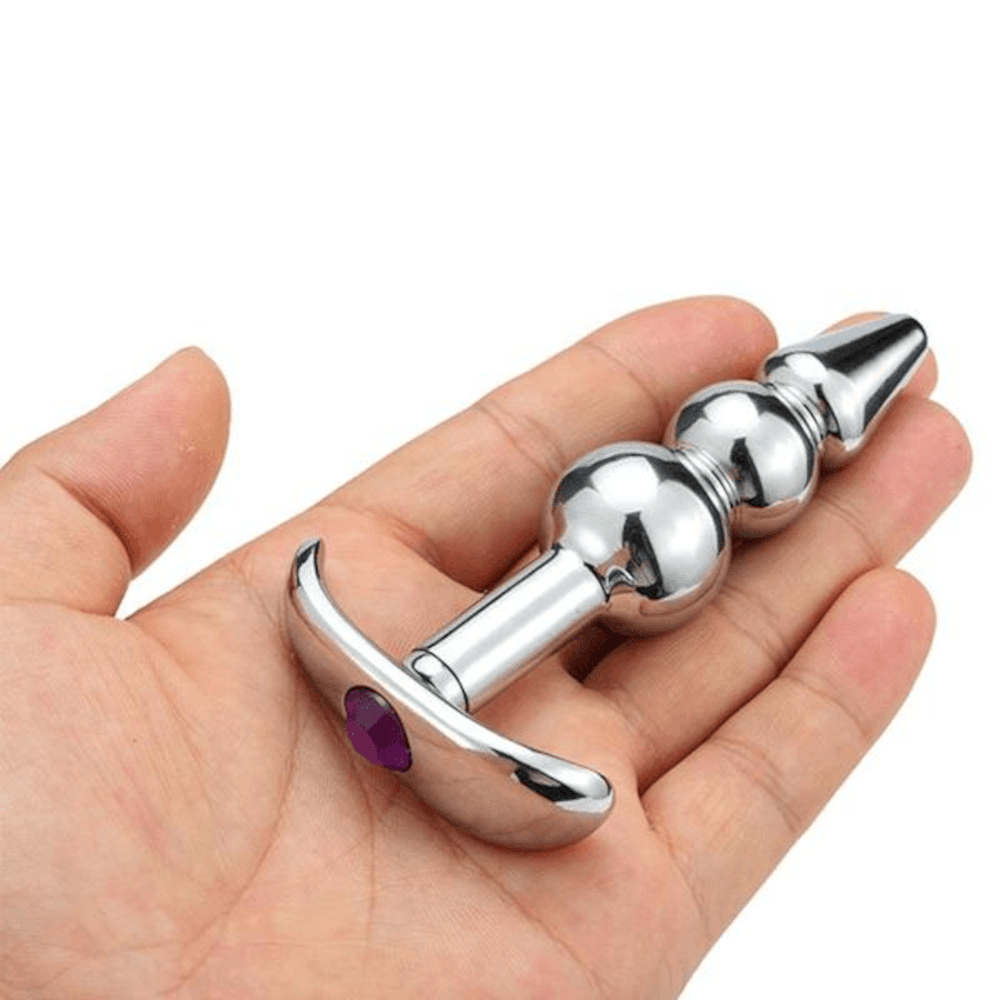 Take a look at an image of Erotic Random-Colored Pretty Jeweled Anal Plug 3.54 to 4.41 Inches Long in three-beaded beads shape.