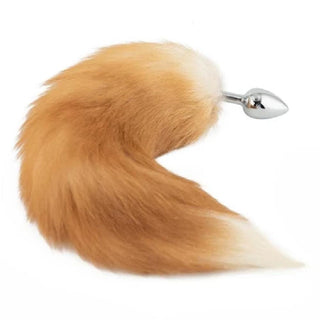 Featuring an image of Elegant Fox Tail Plug 19 Inches Long in khaki and white with ash gray faux fur tail.
