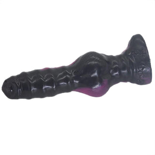 Check out an image of Two Tone Werewolf Ribbed and Knot Dog Dildo with a skin-like texture for realistic sensation during use, featuring a flared base with a suction cup for hands-free play.