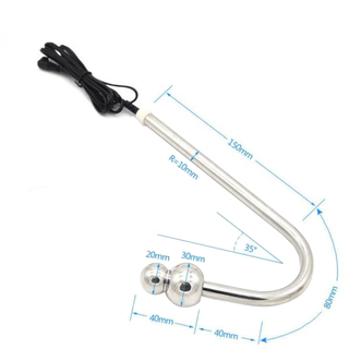 Silver anal hook with two beads and 10.63-inch pipe for thrilling anticipation