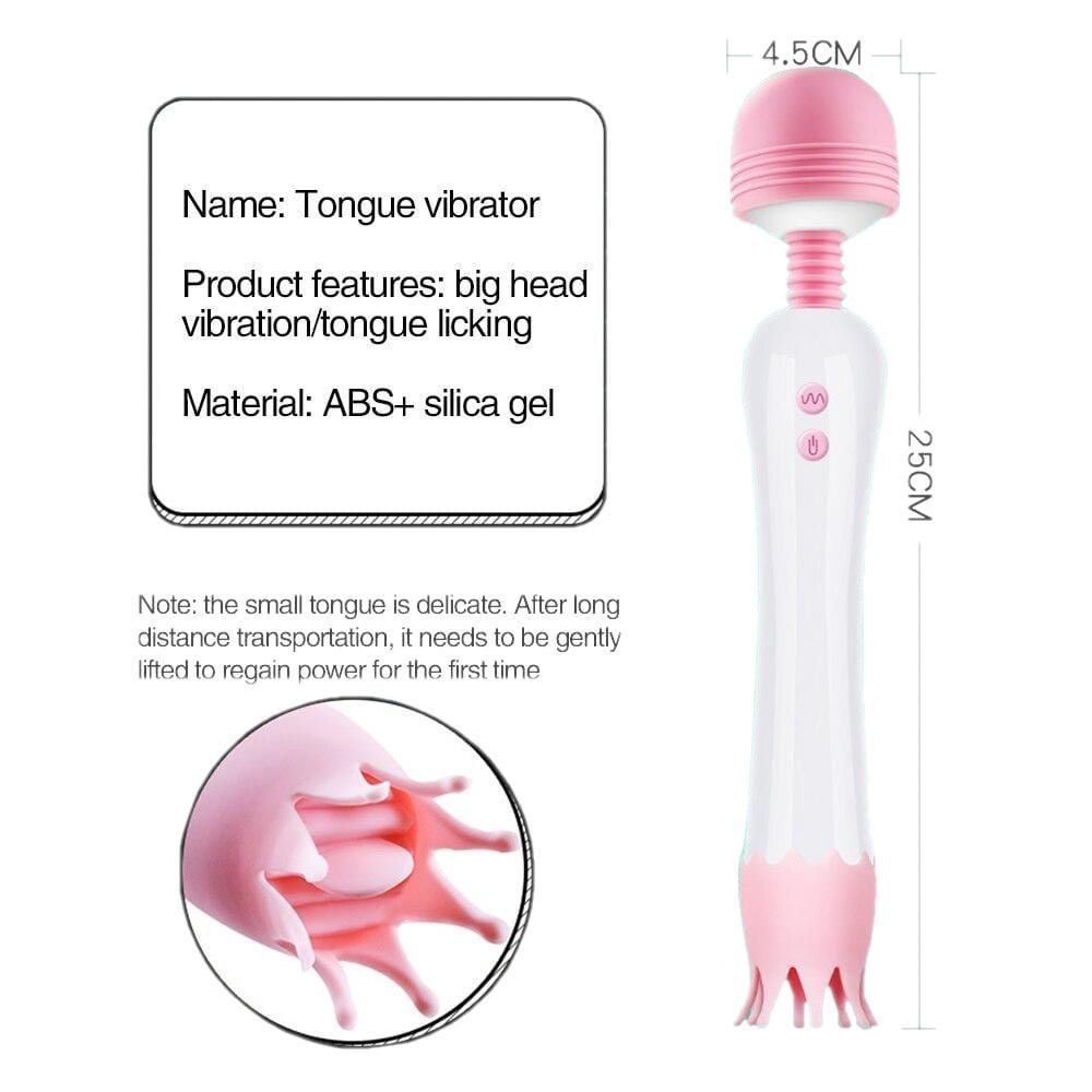 View of Sensual Wand Clit Overload Rechargeable Massager, a tongue vibrator in white with pink color, perfect for intimate exploration.