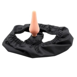 Observe an image of Secret Backdoor Fun Briefs in black color with a flesh dildo attachment, designed for discreet indulgence and intimate pleasure.