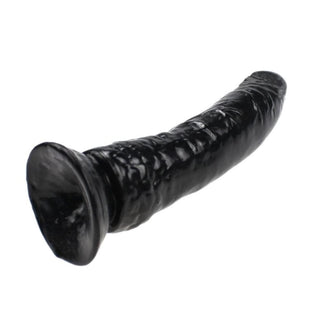 This is an image of Flexible Silicone 7-Inch Black Strap On With Harness, easy to clean and store after use, enhancing tactile sensation with its texture resembling real skin.