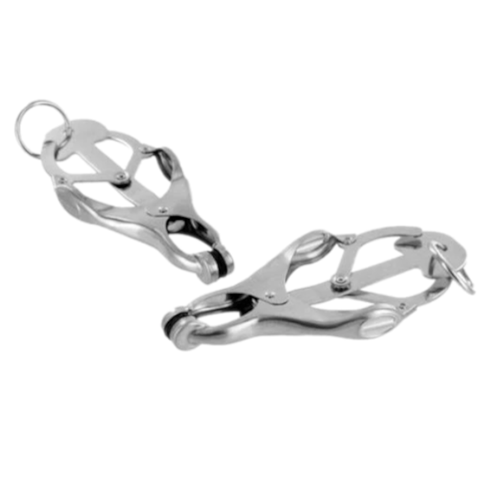 Take a look at an image of Japanese-Style Clover Nipple Clamps Nipple Ring, crafted from stainless steel for heightened sensuality.