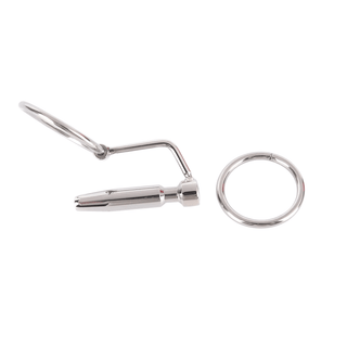 What you see is an image of the Hollow Steel Urethral Dilator With Cock Ring offering a delightful sense of fullness and stimulation.