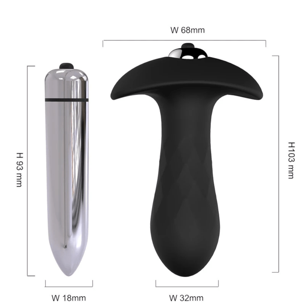 An image showcasing the versatility of the vibrating butt plug with removable bullet vibrator for various pleasure uses.
