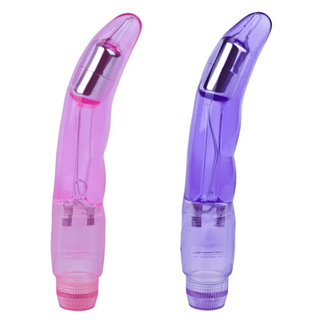 Featuring an image of Flexible Waterproof Jelly Dildo G-spot Vibrator in purple color, designed for G-spot stimulation.