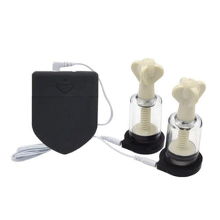 Displaying an image of Electrified Vibrator Nipple Stimulator Suction with clear suction cups and a black power box.