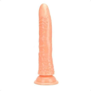 This is an image of Ribbed Dong 8 Inch Toy With Suction Cup in white color with a sturdy suction cup.