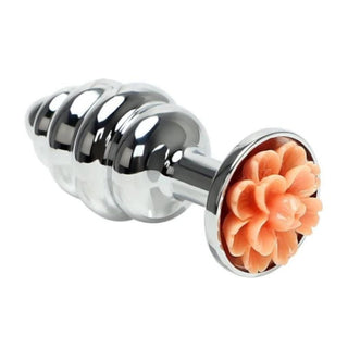 Shiny Ribbed Flower Metal Plug 2.76 Inches Long