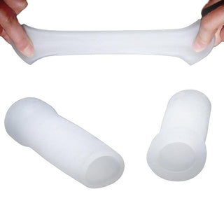 Here is an image of Smooth Open-Ended White Silicone Penis Sleeve enhancing girth and firmness for increased pleasure.