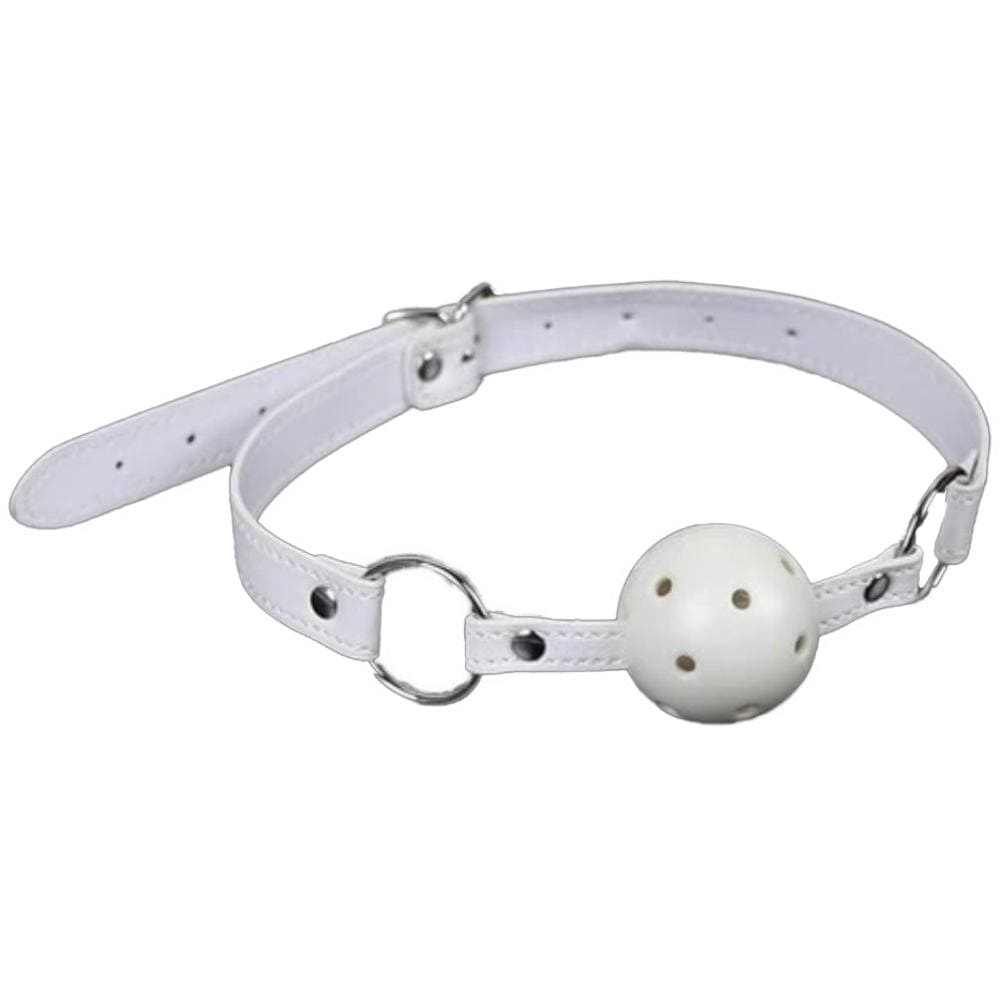 Pictured here is an image of Breathable Ball Gag Drool Generator in red color with adjustable strap and PVC gag ball.