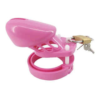 Observe an image of Vivid Pink Cage, a playful and vibrant chastity tool for power play.
