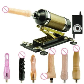 Observe an image of High-Powered Sex Machine Dildo with rotating feature and 1-5 thrusts per second.