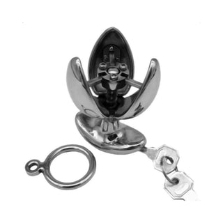Check out an image of Dilate and Incarcerate Metal Locking Butt Plug, crafted from high-quality stainless steel for intense pleasure.