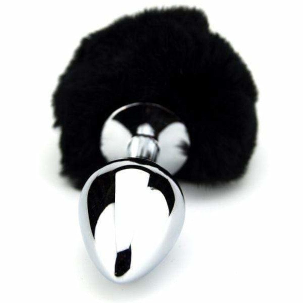 Black Stainless Steel Bunny Tail Butt Plug