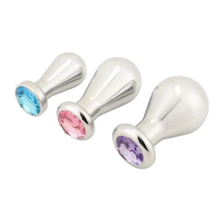 Stainless Steel Toy Bulb Jeweled Butt Plug Large 3pcs Anal Trainer Set - small size: 3.54 inches in length, 1.58 inches in width.