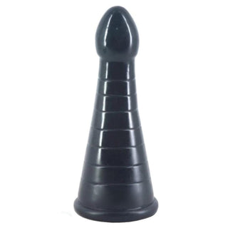 This is an image of Big Bad Cone-Shaped Anal Plug in black color, made of TPE material, with a length of 7.48 inches and a width ranging from 1.57 to 3.07 inches.