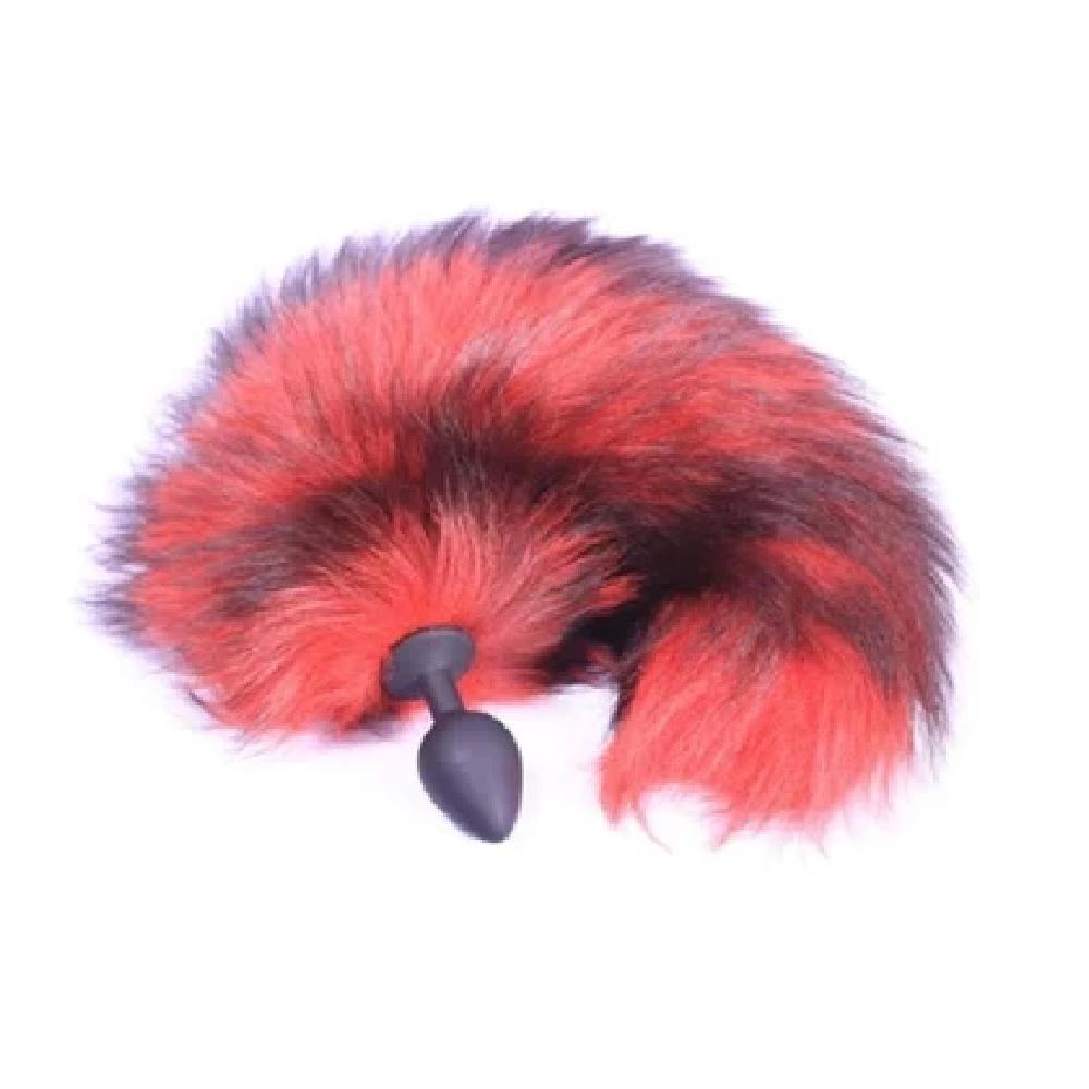 Red and Black 16" Fox Tail Silicone Butt Plug