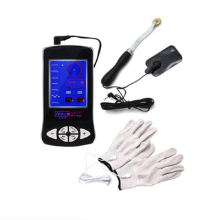 In the photograph, you can see an image of Shocking Sensation Pinwheel BDSM Kit featuring conductive gloves and a pinwheel for electrifying sensory play.