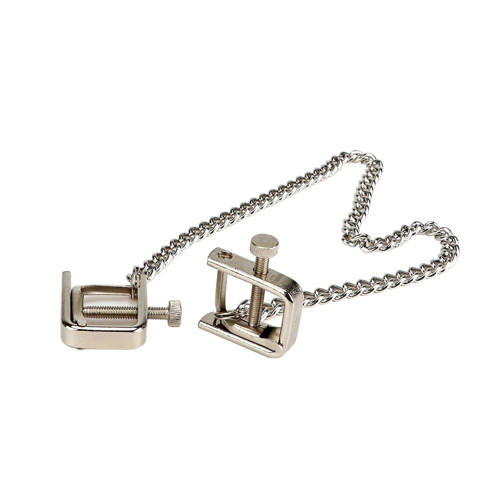 What you see is an image of Metal Chain Adjustable Clamp enhancing intimate sensations.