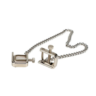 What you see is an image of Metal Chain Adjustable Clamp enhancing intimate sensations.