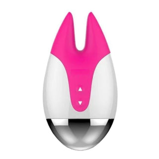 Image of Portable 7-Modes Clit Vibrator in pink, white, and silver color with V-shaped top and U-shaped bottom.