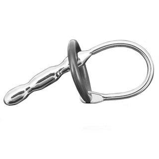 Featuring an image of Erotic Solid Steel Penis Plug designed for internal stimulation and pleasure, featuring beaded edges and interchangeable rubber rings.