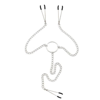 Here is an image of Pure Torture Nipple Clamps Clit with adjustable tweezer clamps and alloy-based chains for heightened sensations.