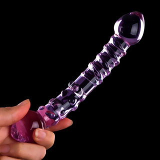 Purple Double Ended Glass Dildo perfect for temperature play, offering chill or warm sensations.