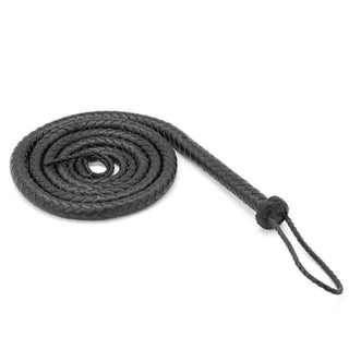 Here is an image of Edgeplay Perfect Synthetic Leather Kinky Whip with braided synthetic leather tail for BDSM play.