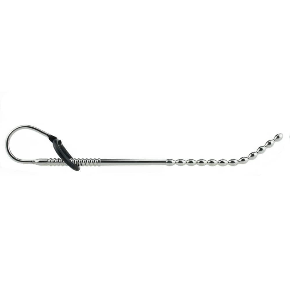 You are looking at an image of Deep Steel Urethral Plug, a beaded stainless steel sound with rings for secure positioning.