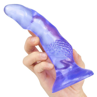 This is an image of Blue Frisky Little Monster Dildo, a 6.3-inch long silicone toy with a smooth head and textured base for a pleasurable experience.