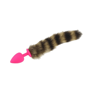 Here is an image of the 17-inch long handle of Random Silicone Raccoon Tail Plug for sensory exploration.