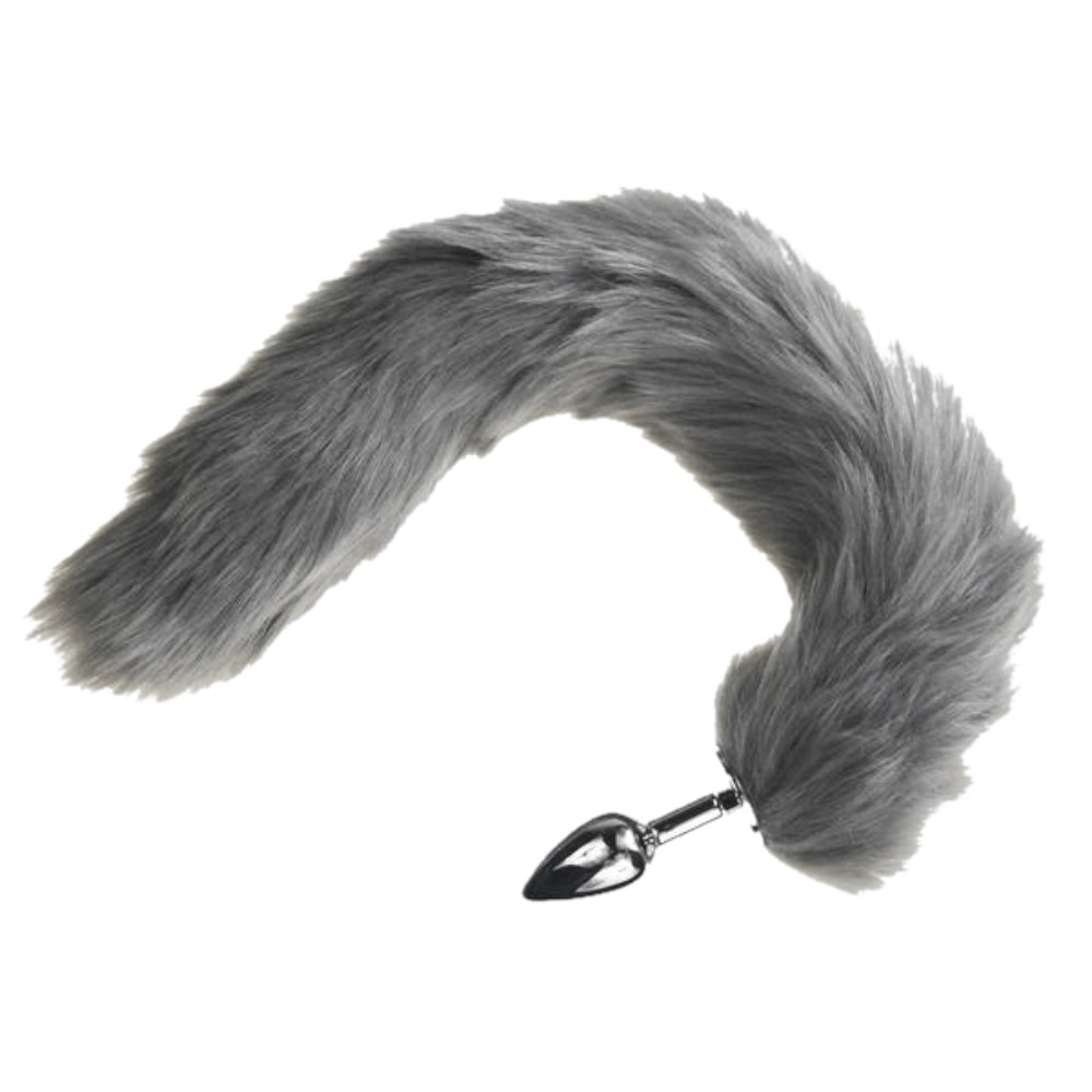 Furry Gray Cat Tail Plug 16 Inches Long