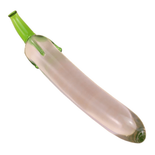 You are looking at an image of G Spot Stimulation 6 Inch Eggplant Dildo in light purple and green glass material.