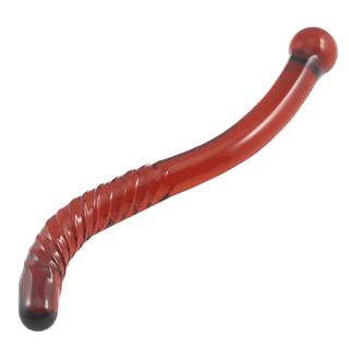Check out an image of S-Shaped Glass Dildo Anal Double Ended in red color, made of durable glass material, with dimensions 11.8 inches length and 0.98 - 1.38 inches width.