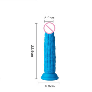 Silicone Blue Corn 8 Inch Fetish Fantasy Dildo, 8.86 inches long and 1.97 inches wide, resembling a nutritious crop.